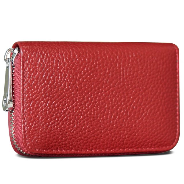 Credit Bank Card Holder Rfid Blocking Genuine Leather Mini Credit Card Wallet Purse with Zipper Womens Small Id Compact Slim Blocked Zip Accordion Case Wallets for Women Men (Wine Red)