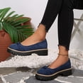 thumbnail image 5 of Miqool Womens Chunky Loafers Mid Heel Thick Sole Round Toe Vintage Flock Slip On Casual Dress Shoes, 5 of 9