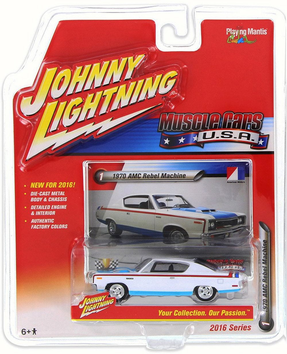 1/64 JOHNNY LIGHTNING MUSCLE SERIES 1 1970 Rebel Machine in Red with Black Graph 