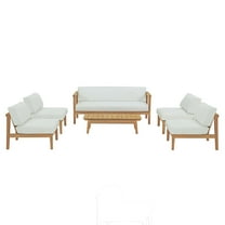 Lounge Sectional Sofa Chair Table Set, Wood, Brown Natural White, Modern Contemporary Urban Design, Outdoor Patio Balcony Cafe Bistro Garden Furniture Hotel Hospitality