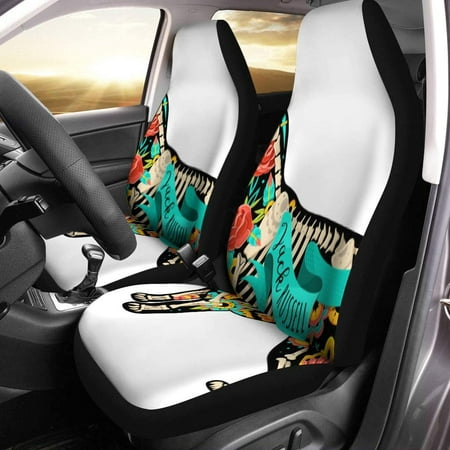 KXMDXA Set of 2 Car Seat Covers Colorful Dog Skeleton Jack Russell Terrier Beautiful Bright Universal Auto Front Seats Protector Fits for Car,SUV Sedan,Truck