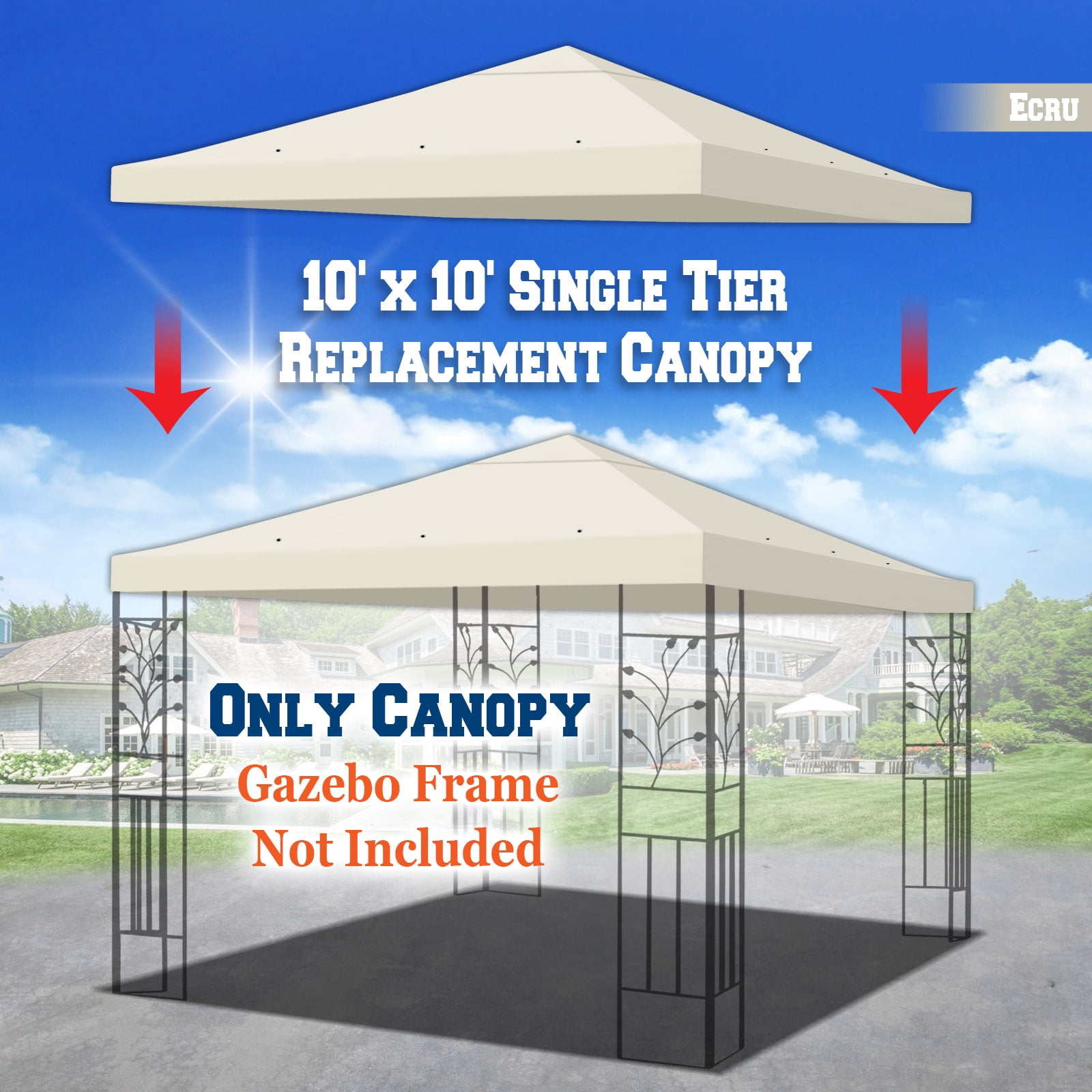 SUNNY 10x10 FT Gazebo Replacement Canopy Top Single Tier Canopy Top Cover (Ecru)