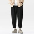 thumbnail image 2 of Ohufall Mens Sweatpants Casual Thin Solid Folk-custom Straight-leg Wide-leg Ankle-Length Pants, 2 of 6