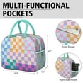 thumbnail image 6 of Lunch Bag Lunch Box for Women Reusable Insulated Lunch Cooler Bags,Large Capacity for Work Travel Picnic,Water-Resistant Multicolored Checkered Lunch Tote Bag Gifts for Woman Mom Greenish-blue, 6 of 6