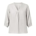 thumbnail image 3 of YigeTops Women's Pleated Cotton Linen Loose Shirt Casual Lightweight Summer Everyday Layering Tunic White XL, 3 of 6