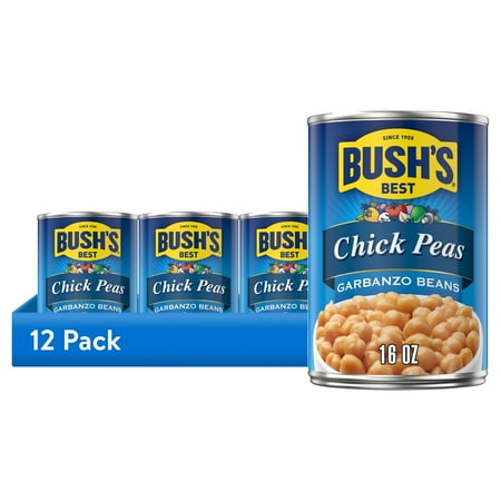 (12 pack) Bush's Canned Garbanzo Beans, Canned Chickpeas, 16 oz Can