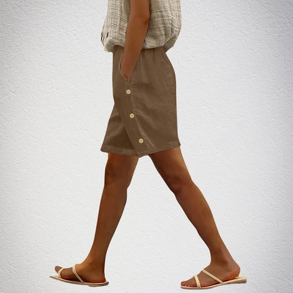 Karight Linen Bermuda Shorts for Women Knee Length Casual Summer Short Pants Lightweight Straight Leg Beach Pant with Pocket