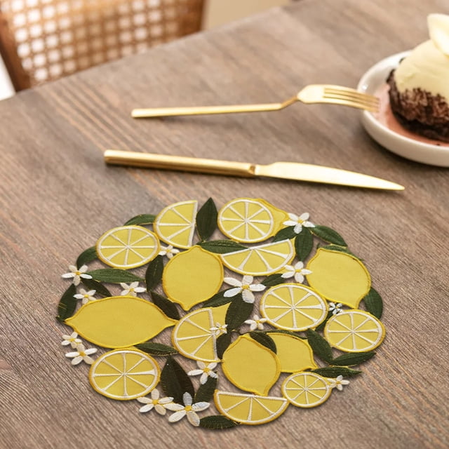 Fiudx Manteles Individuales de Limón, Elegantes Manteles Bordados, Diseño Aislante y Resistente Al Calor, Poliéster de Fácil Limpieza, Decoración para La Mesa Del Comedor, Hogar Moderno, Uso Versátil