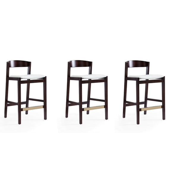 Manhattan Comfort Klismos 26.5" Faux Leather Counter Stool in Ivory (Set of 3)