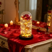 LED Illuminated Glass Dome Display with Metallic Flower for Anniversary Birthday Home Desktop Decor 1-Piece