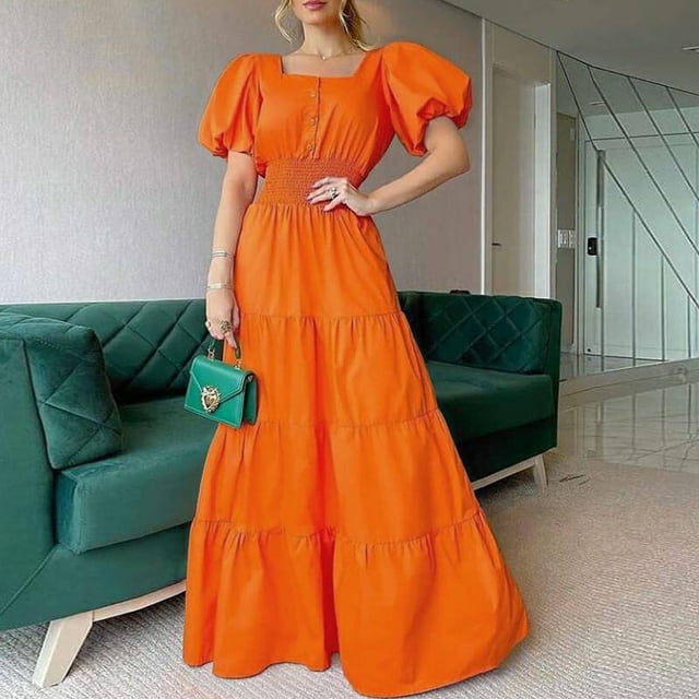 Vintage Puff Sleeve Women Party Maxi Dress Elegant Striped Office Lady Long Dresses Fashion Turn-down Collar Button Shirt DressL Gao Jinjia LED