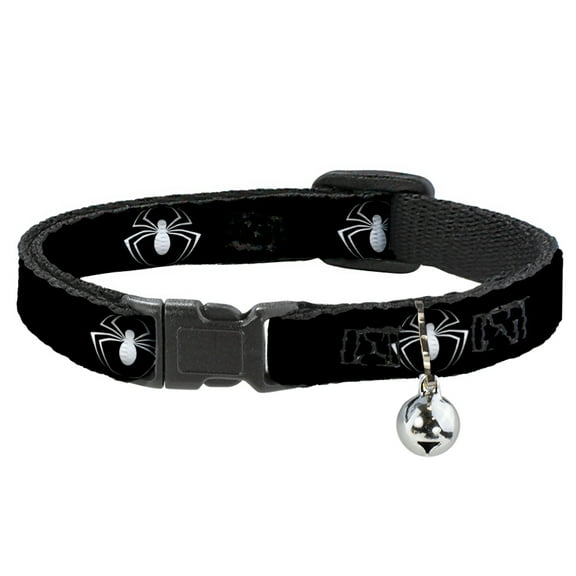 Marvel Comics Cat Collar, Breakaway Collar with Bell, Spider Logo Black White, 8.5 to 12 Inches 0.5 Inch Wide