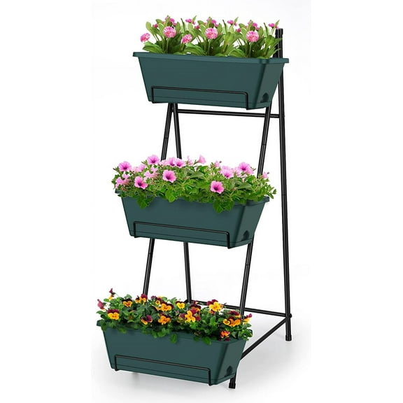 Vertical Raised Garden Bed 3-Tiered Garden Planters with Drainage Holes, Green