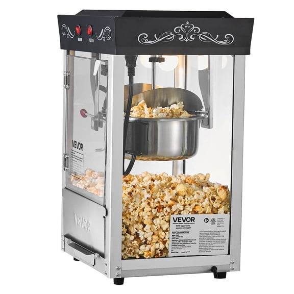 Popcorn Machine, 800W Commercial Popper with 8oz Stainless Steel Kettle, 48-Cup Capacity, Theater Style Popcorn Maker, Features Glass Viewing Door & Accessories (2 Buttons, 1 Scoop, 3 Spoons), Black