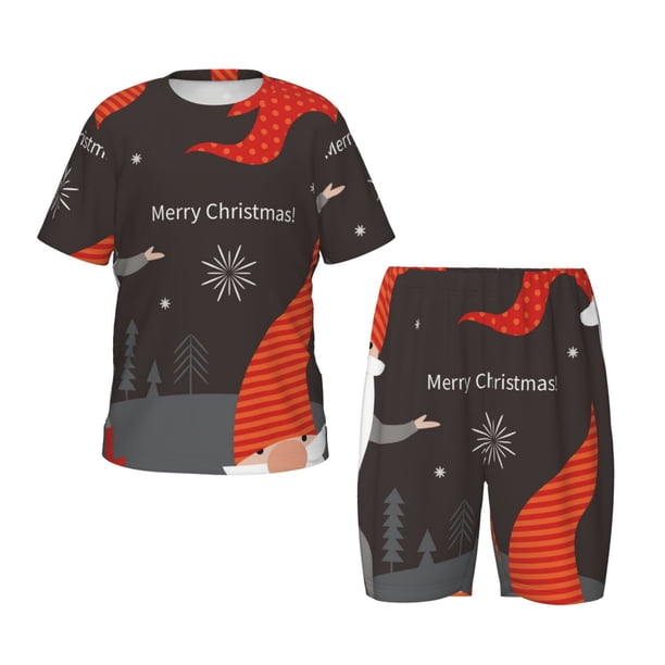 Balery Christmas Gnomes In Red Hats Conjunto de Pijama Infantil de Manga Corta con Estampado – Ropa de Dormir de Algodón Suave-X-Large