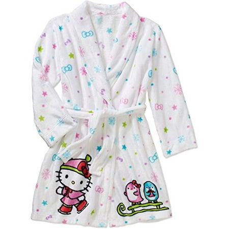 Toddler Girls White Hello Kitty Skating Kitty & Penguins Bathrobe Robe Pajamas 2t
