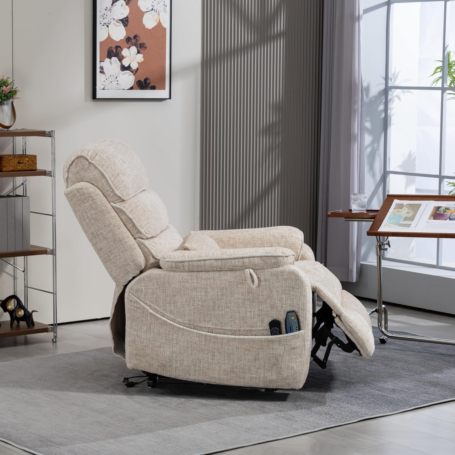 Elderly Power Lift and Heat Recliner with Lumbar Pillow and Cup Holders