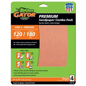 Gator Premium Multi-Surface Sanding Sheets 120/180 Grit 4 Pack