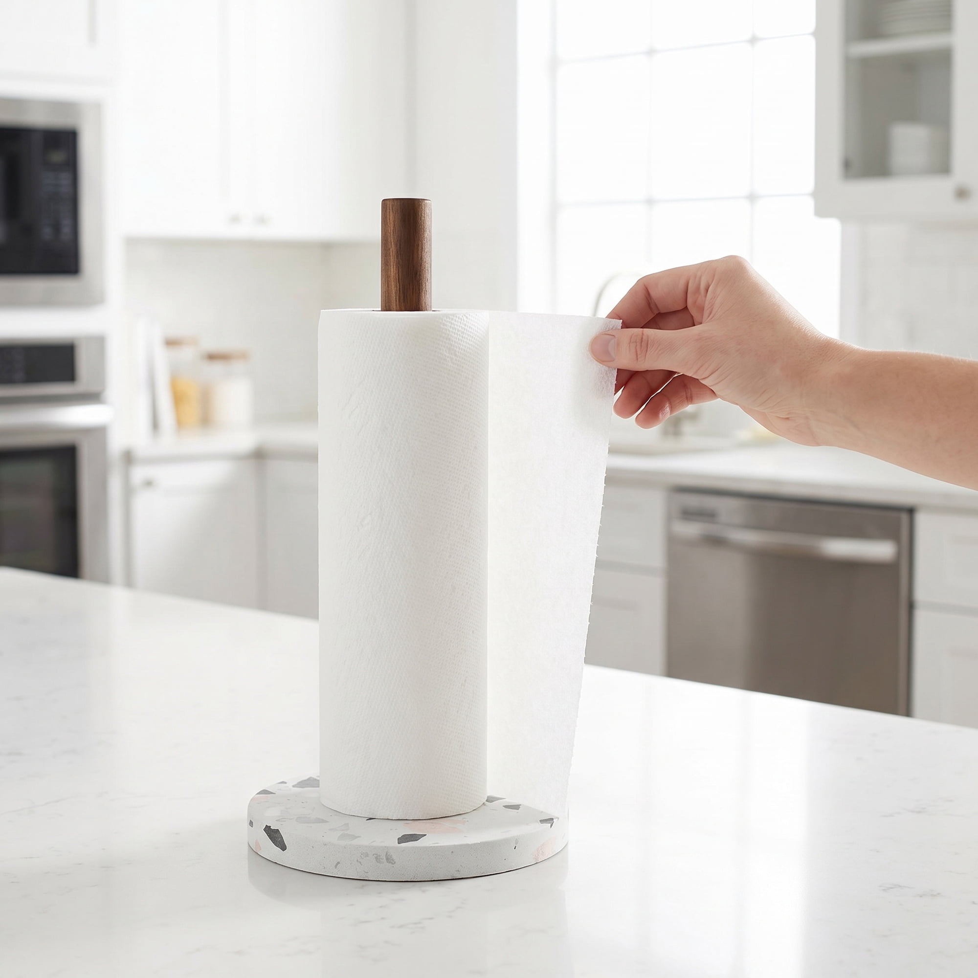 Unique Bargains Paper Towel Holder Countertop Weighted Base Marble Color B 12.6x5.9inch