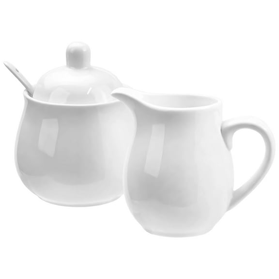 White Porcelain Sugar and Creamer Set, Elegant Ceramic Coffee Serving Set with Sugar Bowl and Cream Pitcher, Milk Creamer and Sugar Container Set Coffee Tea Service for Home Restaurant