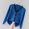 thumbnail image 1 of Suéter informal de cuello en V para mujer, ropa de moda para primavera e invierno, cárdigan elegante con contraste, blusa de oficina de manga larga, top suave y cómodo, 1 of 5