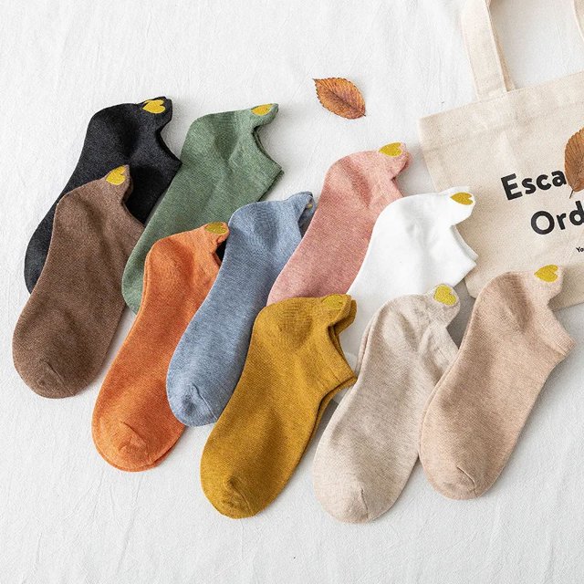 Women Embroidered Short Ankle Socks Set Spring Summer Love Heart Japanese Style Candy Color Casual Fashion Cotton Socks Kawaii