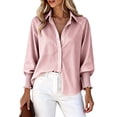 thumbnail image 6 of Women's Striped Button Up Shirts with Smocked Long Sleeve Lapel Collar Loose Fit Dressy Casual Trendy Blouses (XL, Pink), 6 of 6