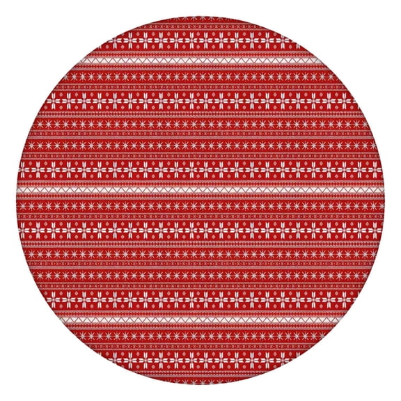 Red Christmas Pattern Round Fitted Tablecloth with Elastic Edge,Dining Table Cover Waterproof,Outdoor Round Tablecloth for Camping,Dining,Indoor and Outdoor