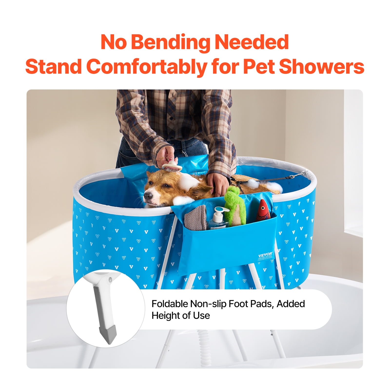VEVOR Portable Dog Bathtub, Elevated & Foldable Space-saving Pet Shower Station with Quick Drainage, Bathing Tub, Washing & Grooming Small and Medium Size Dogs and Cats Indoor & Outdoor, Light Blue