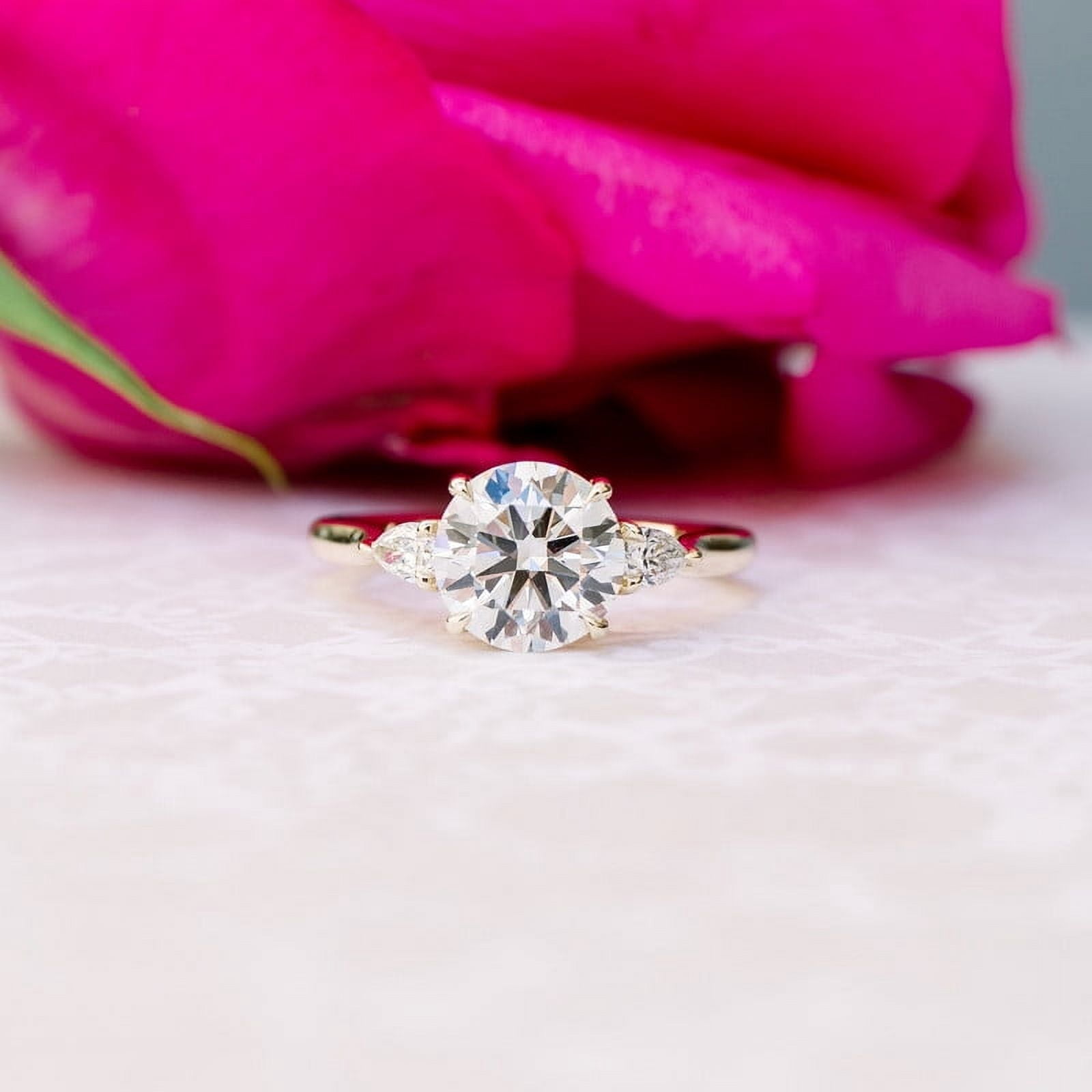 SOLITAIRE JEWELS 2.00CT Round Cut Moissanite 3 Stones Engagement Ring for Women Solid 10k Yellow Gold
