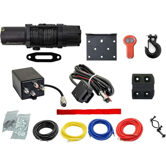 SuperATV 6000 lb Heavy Duty Black Ops Winch With Winch Mounting Plate + Frame Stiffener for 2017+ Can|Am Maverick X3 | Complete Canam Maverick X3 Winch Kit Ready for Install|60-WM-FS-CA-X3