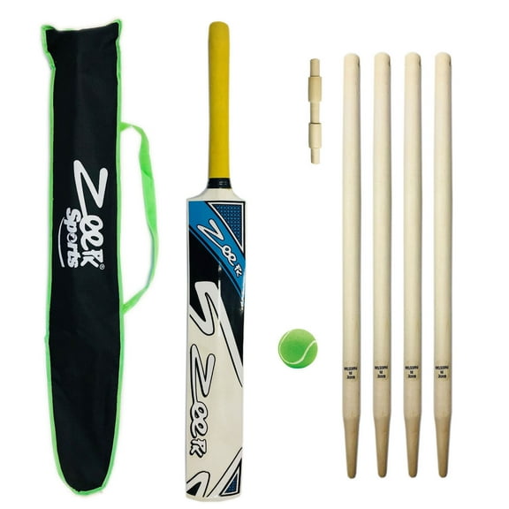 Cricket Bat Junior Size Kit with Wickets Stumps and Soft Tennis Tape Ball Red