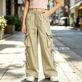 thumbnail image 2 of TIREOW Girls Cargo Sweatpants Elastic Waist Wide Leg Cargo Sweat Pants Baggy Casual Lightweight Cargo Trousers with Multi-Pockets, 2 of 6