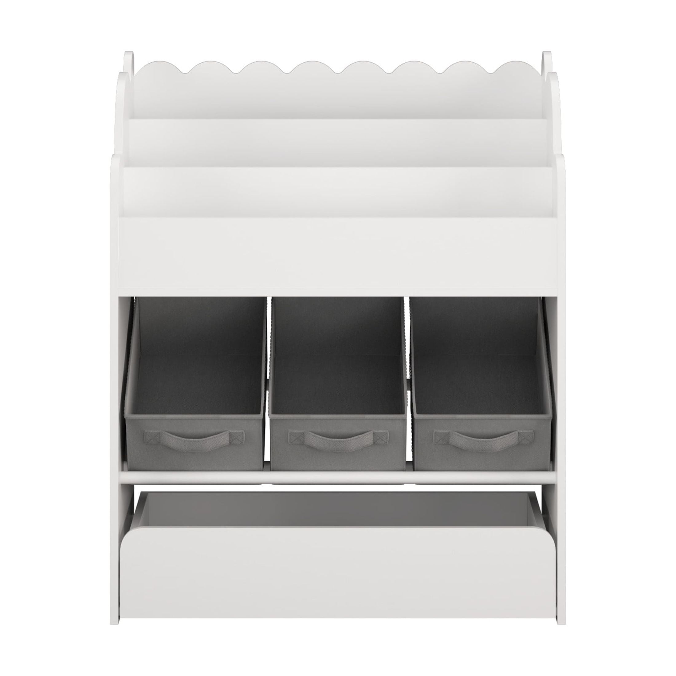 Noble House Kids Bookshelf with Storage Bins and Drawer, Multi-Functional Bookcase for Toys, Books and Nursery, White