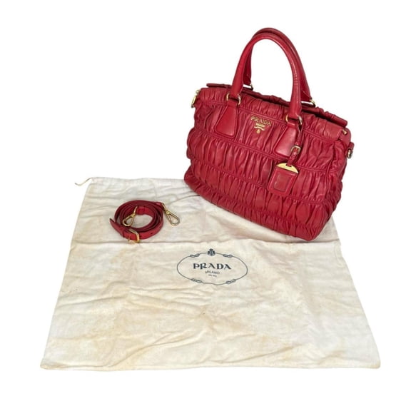 Pre-Owned Prada PRADA Tote Bag Shoulder Gathered Nappa Gaufre Leather B2588L Red
