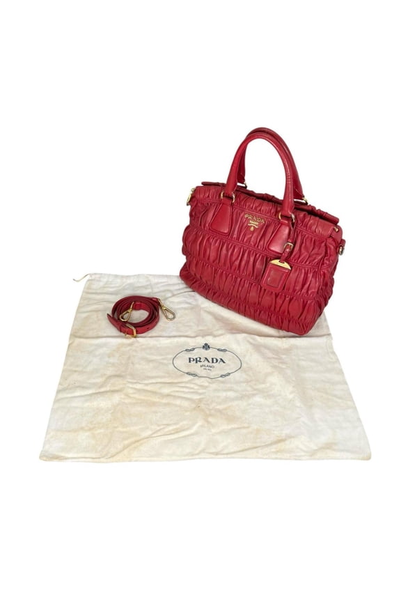 Pre-Owned Prada PRADA Tote Bag Shoulder Gathered Nappa Gaufre Leather B2588L Red