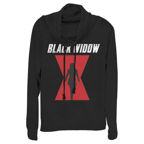 Junior's Marvel Black Widow Hourglass Silhouette  Cowl Neck Sweatshirt Black X Large