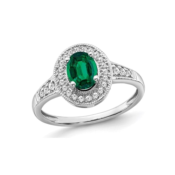 2/3 Carat (Ctw) Lab-Created Emerald Halo Ring in 14K White Gold with Diamonds 1/6 Carat (Ctw) for Women