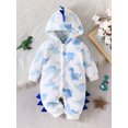 thumbnail image 2 of Suealasg Newborn Baby Boy Plush Snowsuit Long Sleeve  Dinosaur Fleece Hooded Romper Jumpsuits 3 6 9 12 18 Months Infant Boy Winter Warm Outwear Clothes, 2 of 8
