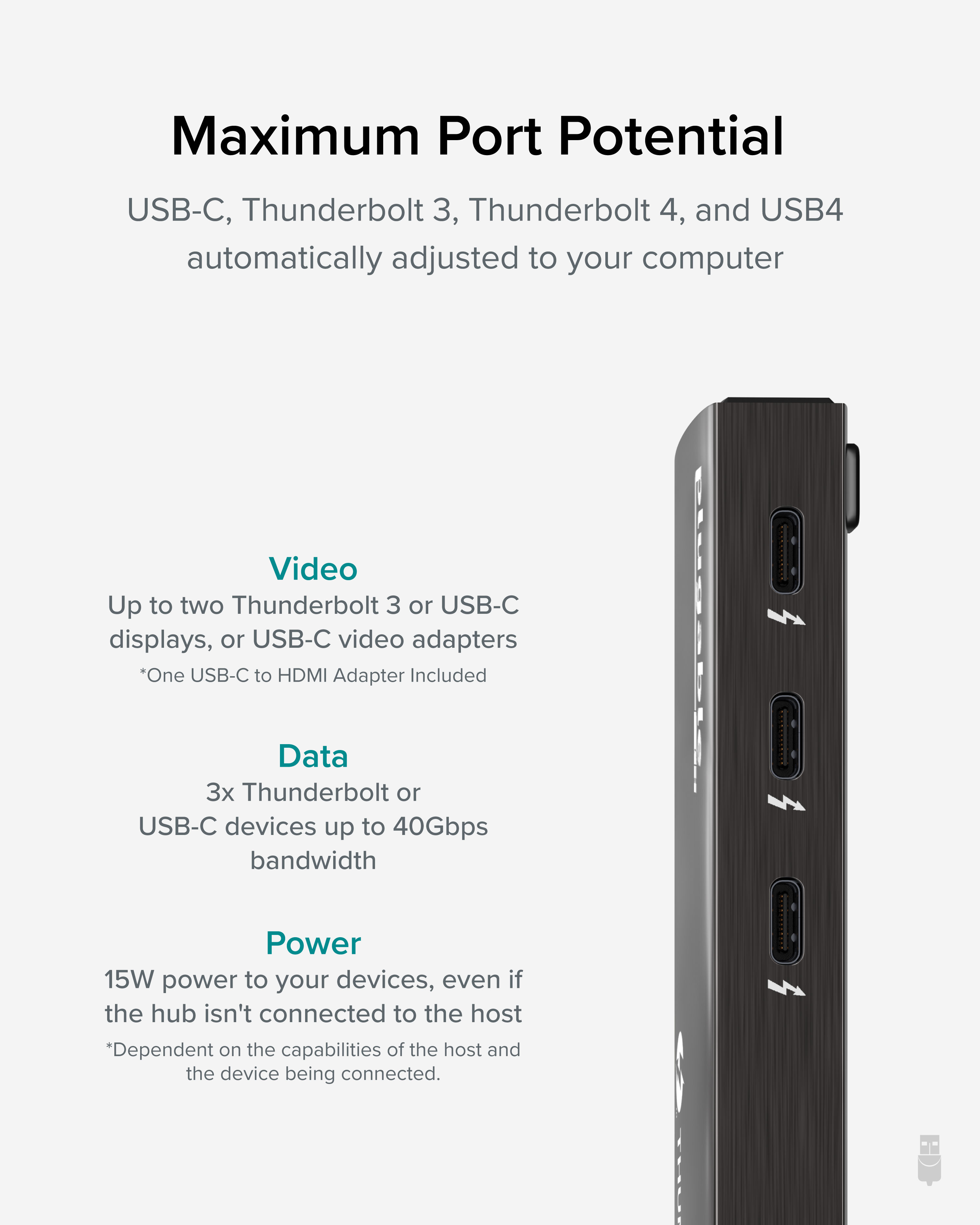 Plugable Thunderbolt 4 Hub, 4-in-1 Pure USB-C Design, Includes USB-C to 4K HDMI Adapter, 60W Laptop Charging, Compatible with Mac and Windows Laptops and USB-C, Thunderbolt 3 or 4, and USB4 devices - image 4 of 8