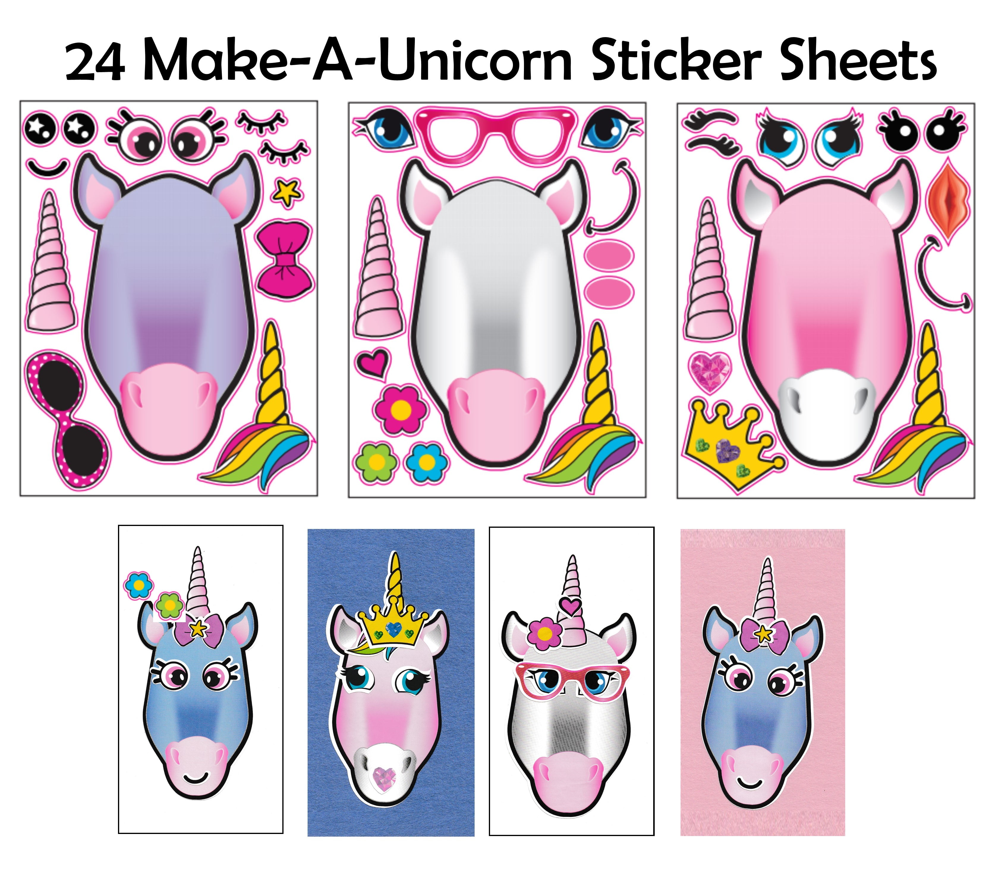 24 Make a Unicorn Sticker Scene Sheets - Great Stickers for Kid's Easter Basket, Stocking Stuffers and Birthday Party Favors