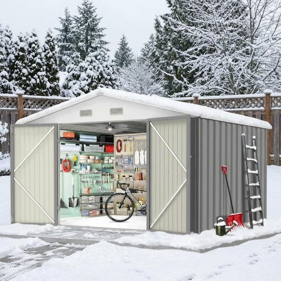 BouPower Garden Shed, Storage Sheds,Metal Storage Shed With Lockable Doors, Weather-Resistant Sheds & Outdoor Storage For Garden, Backyard, Patio, And Utility,10x12 FT