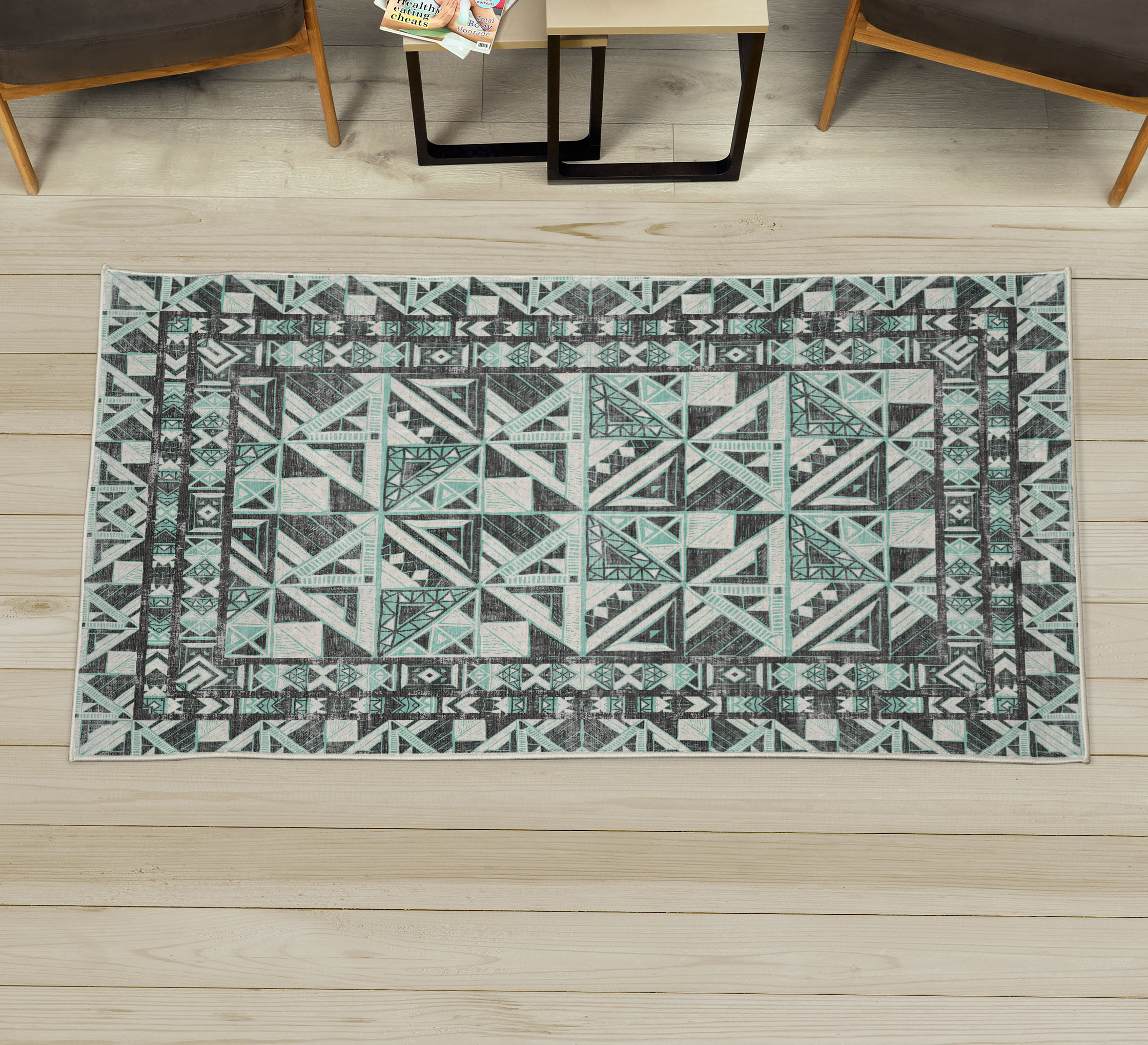 Geometric Decorative Rug, Weathered Look Abstract Tribal Inspired ...