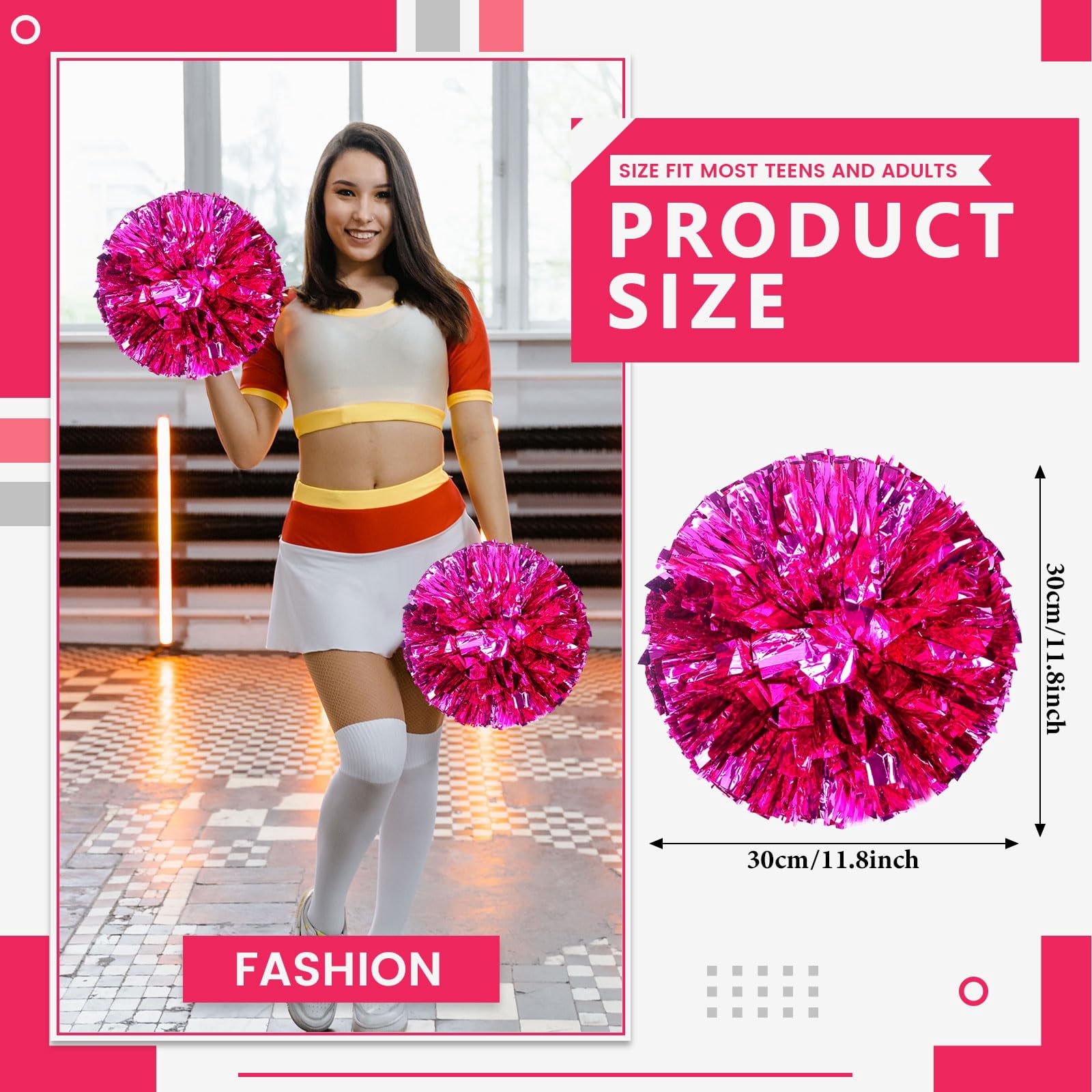 20 Pcs Cheerleading poms,pom poms Cheerleading with Straight Handle Style Cheer Pom Pomsfor Dance, Matches, Team Spirit Sports