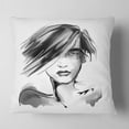 thumbnail image 2 of Designart Young Woman Black White - Abstract Portrait Throw Pillow - 18x18, 2 of 5