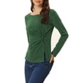 thumbnail image 4 of INSPIRE CHIC Women's Tops Round Neck Twist Front Long Sleeves Casual Blouses XL Dark Green, 4 of 5