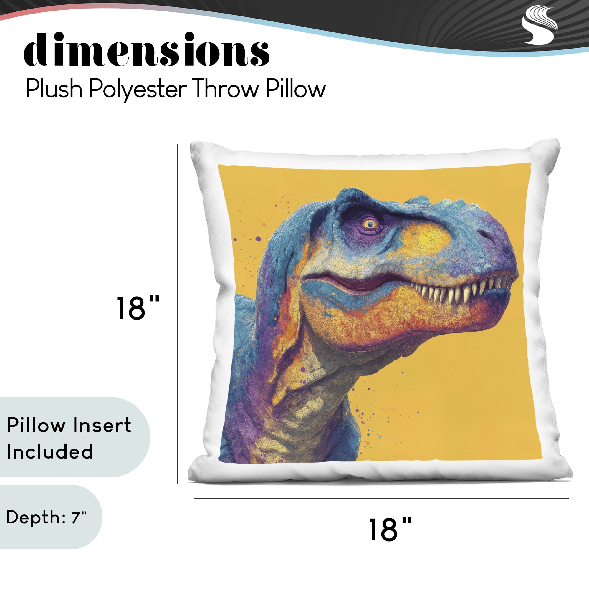Stupell Industries Vibrant T-Rex Portrait Decorative Printed Throw Pillow, design by Wumples, 18 x 7 x 18