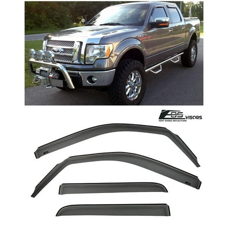 Extreme Online Store for 2009-2014 Ford F-150 Crew Cab | EOS Visors in-Channel Style Smoke Tinted Side Vents Window Deflectors Rain