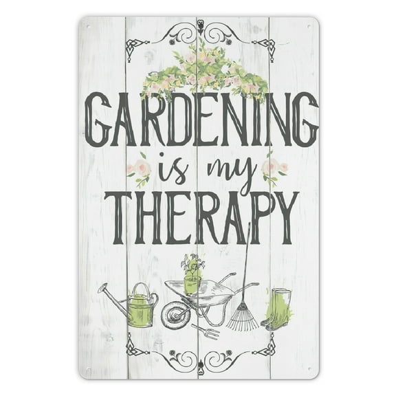 Metal Sign - Gardening is Therapy - (Not Printed on Wood) Durable Metal Sign - Use IndoorOutdoor - Makes a Great Garden Decor and Housewarming Gift Wall Decor For Home Bedroom Bar Country Garden