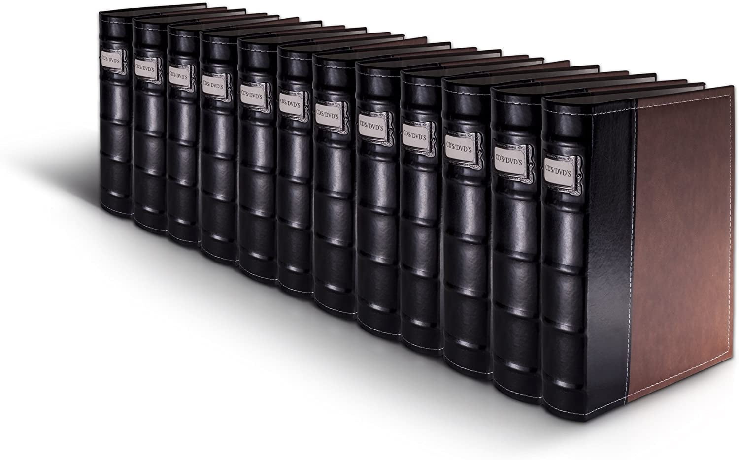 BellagioItalia CD/DVD Storage Binder Set Brown Leather 12 Pack